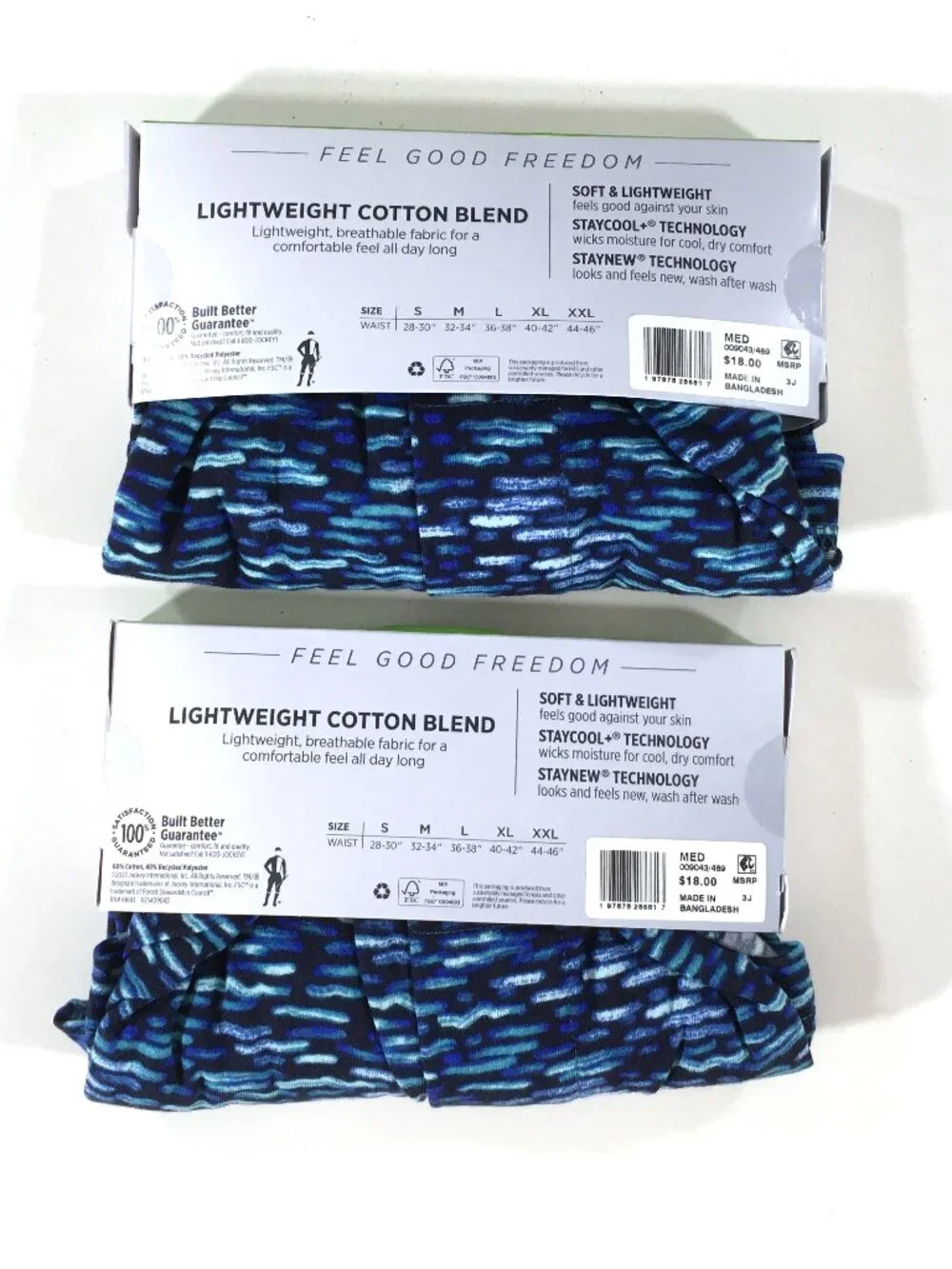 Jockey Lightweight Cotton Blend Boxers Pack of 2 Mens Size M Medium Blue
